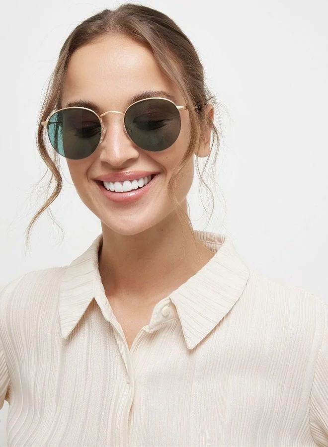 30Sundays 30Sundays RETRO,Unisex Sunglasses, Round Sunglasses, UV Protection: UV400 (Gold,Green)