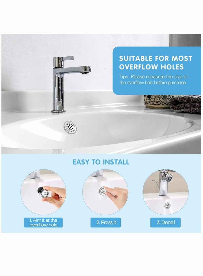 Zikra Sink Overflow Ring, Suntown Kitchen Bathroom Sink Hole Round Overflow Cover Basin Trim Overflow Drain Cap Cover Insert in Hole Spares, 30mm Silver (4 Pieces Mesh-Type) - Image 3