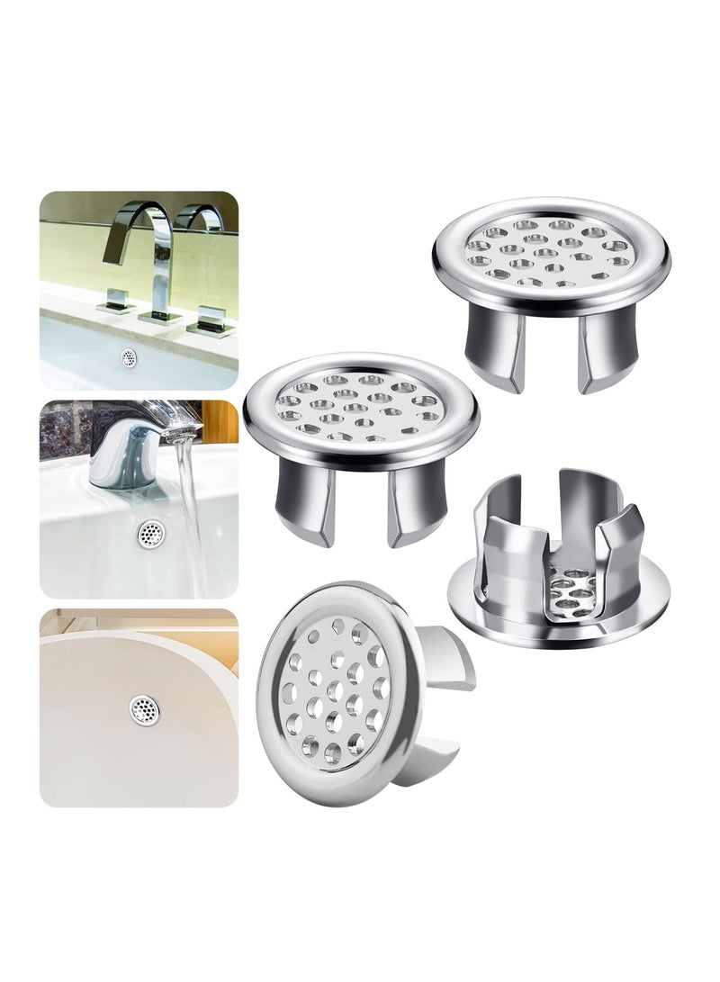 Zikra Sink Overflow Ring, Suntown Kitchen Bathroom Sink Hole Round Overflow Cover Basin Trim Overflow Drain Cap Cover Insert in Hole Spares, 30mm Silver (4 Pieces Mesh-Type) - Image 1