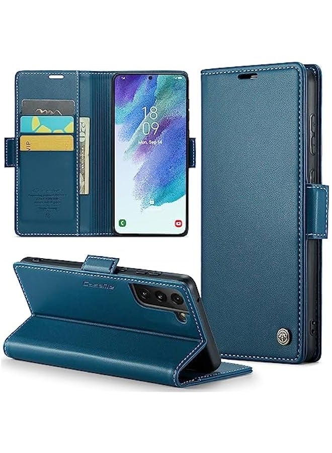 Samsung Galaxy S21 FE 5G Flip Wallet Case with RFID Blocking, Card Holder, and Magnetic Kickstand - Blue  - Image 1
