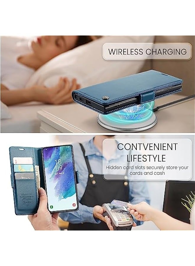 Samsung Galaxy S21 FE 5G Flip Wallet Case with RFID Blocking, Card Holder, and Magnetic Kickstand - Blue  - Image 5
