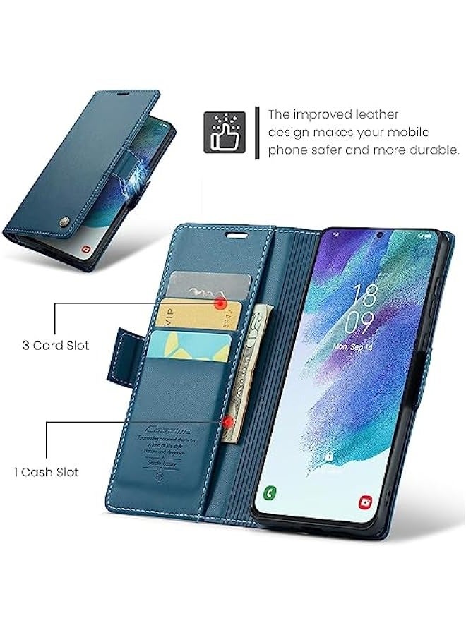 Samsung Galaxy S21 FE 5G Flip Wallet Case with RFID Blocking, Card Holder, and Magnetic Kickstand - Blue  - Image 4