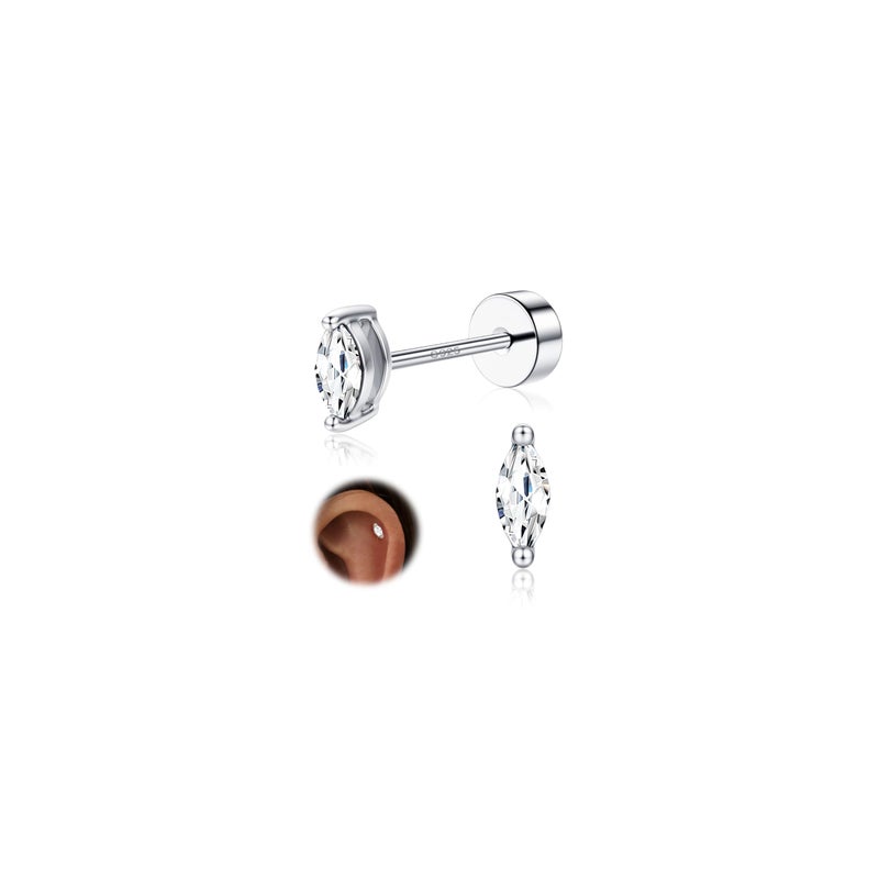 LOYALLOOK 925 Sterling Silver Flat Back Stud Earrings for Women Hypoallergenic | Silver Cartilage Earrings for Sensitive Ears | Small CZ Helix Conch Tragus Piercing Jewelry 20G Style 1 - Image 1