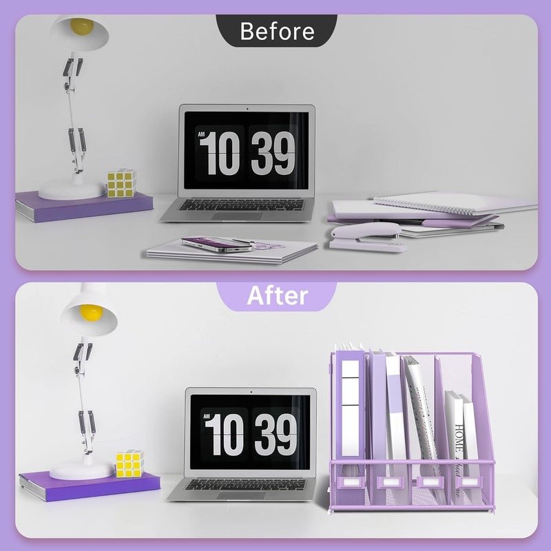 SUPEASY Magazine File Holder Desk Organiser, Metal Binder Holder with 4 Vertical Compartments for Office, Home, School, Purple - Image 5