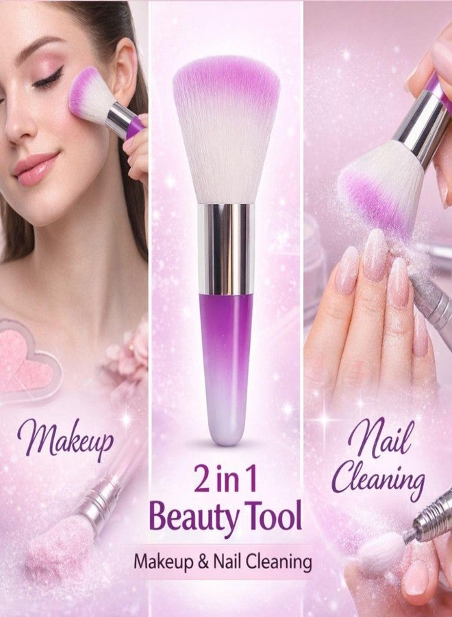 Baskety Soft Bristle Face Powder Brush & Nail Art Dust Remover, Multi-Purpose Beauty Tool for Makeup & Manicure (Purple) - Image 4
