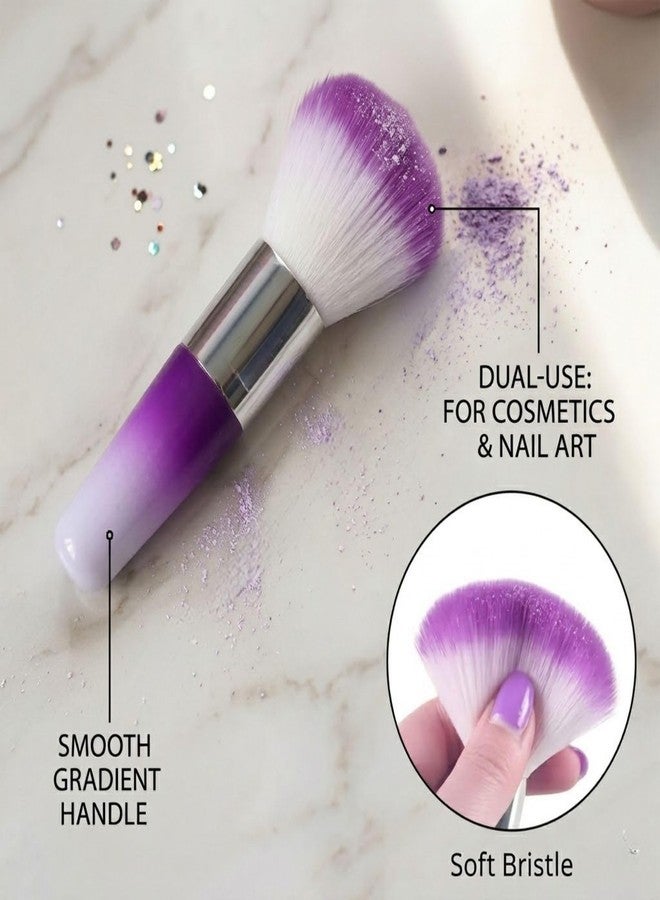 Baskety Soft Bristle Face Powder Brush & Nail Art Dust Remover, Multi-Purpose Beauty Tool for Makeup & Manicure (Purple) - Image 3