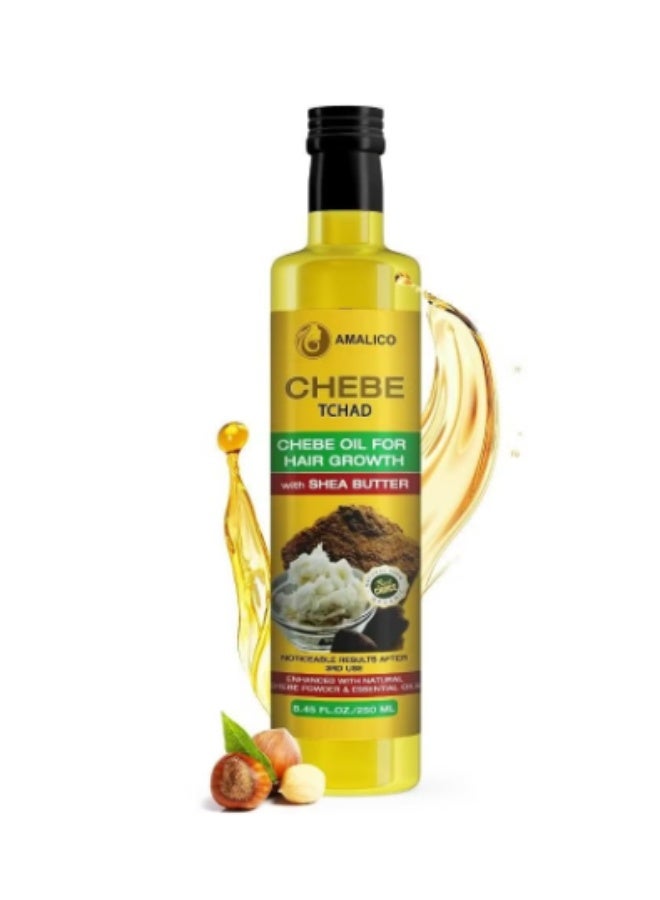 اماليكو زيت تشيبي لنمو الشعر مع زبدة الشيا - مسحوق تشيبي أفريقي أصلي جاهز للاستخدام لنمو الشعر، زبدة الشيا، زيت النخيل، زيت اللوز، زيت الزيتون، زيت النعام 250 مل - Image 1