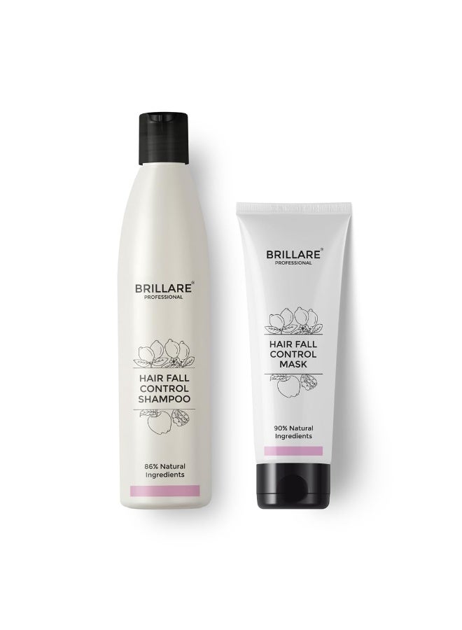 BRILLARE Professional Hair Fall Control/Anti Hair Fall Natural Shampoo and Mask Combo With Apple, Soya Protein And Lemon (300 ml + 125 GM) - Image 1
