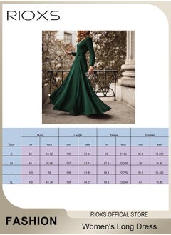 RIOXS Women's Elegant High Waist Maxi Dress, V-neck Long-sleeved Dress, Ruched Wrap Long Dress with Back Zipper and Belt, Stylish Exquisite Evening Prom Dress, Perfect for Both Casual and Formal Occasions  - Image 3