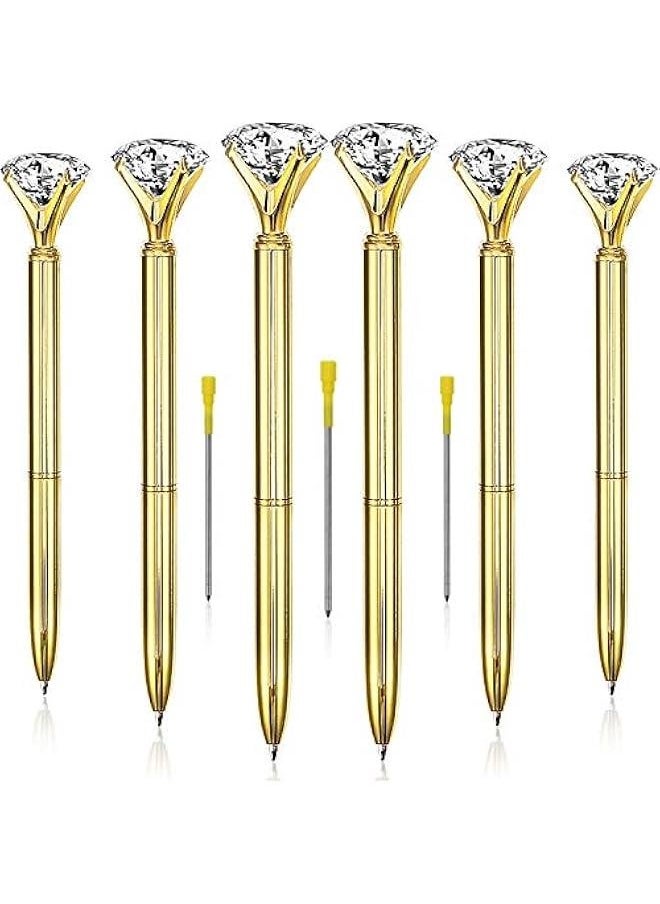 Generic 12 Pieces Big Diamond Crystal Ballpoint Pens and 6 Pieces Ballpoint Pen Refills, Black Ink (Gold)  - Image 1