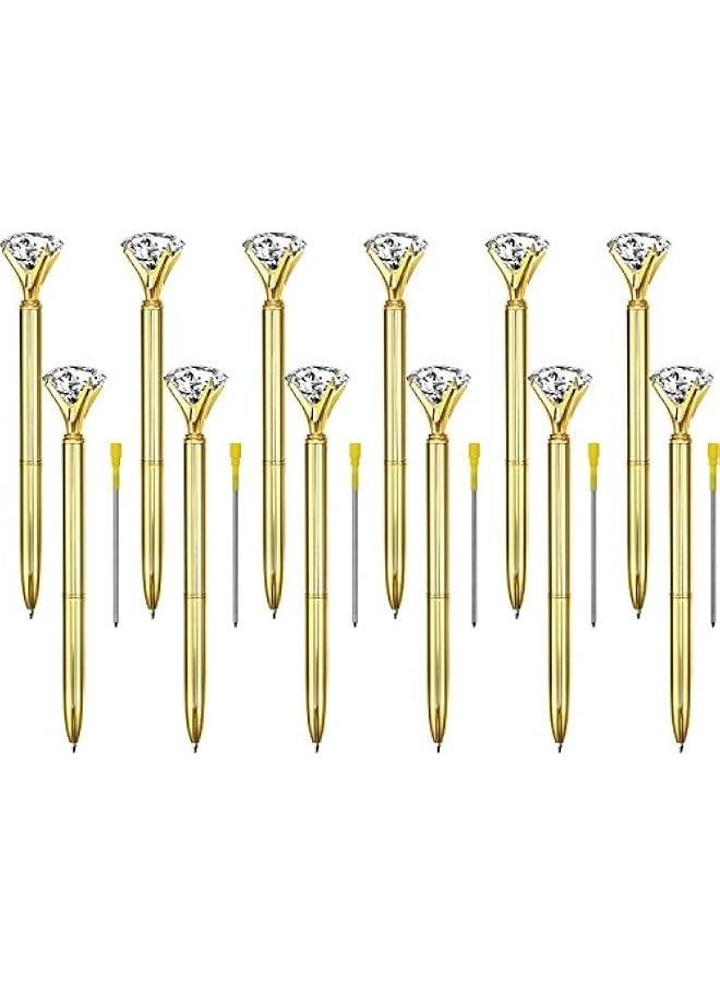 Generic 12 Pieces Big Diamond Crystal Ballpoint Pens and 6 Pieces Ballpoint Pen Refills, Black Ink (Gold)  - Image 2