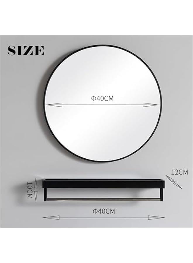 HOOKOR Round Mirror with Shelf,Black Circle Mirror Metal Frame,Wall Mirror for Bathroom,Bathroom Mirror,40CM Wall-mounted Mirror for Entryway,Wall Decor,Living Room, Bedroom,Bathroom - Image 2