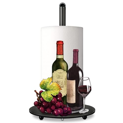 Hexagram Wine Decor Paper Towel Holder Rustic Country Kitchen Countertop Decor for Red Wine Lovers Cute Farmer Grape Housewarming Gift for Enophile - Image 1