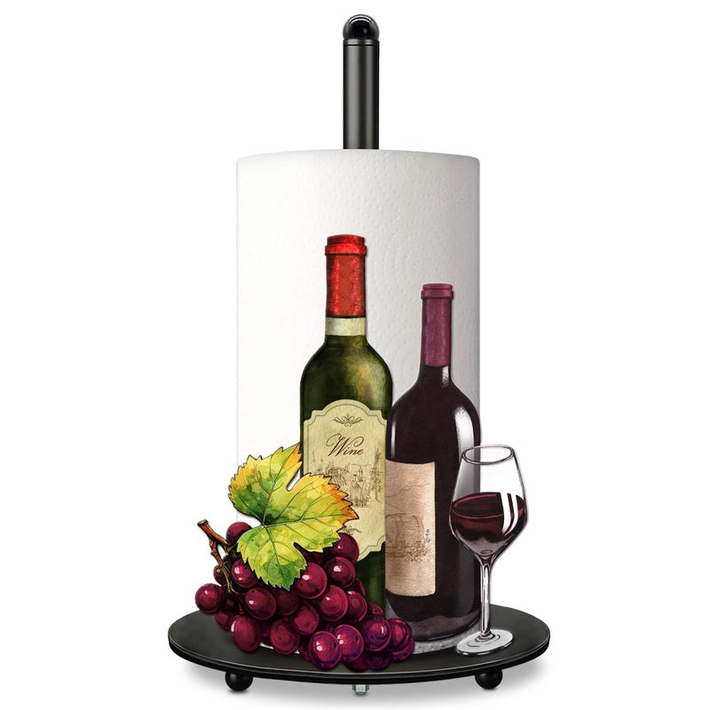 Hexagram Wine Decor Paper Towel Holder Rustic Country Kitchen Countertop Decor for Red Wine Lovers Cute Farmer Grape Housewarming Gift for Enophile - Image 2