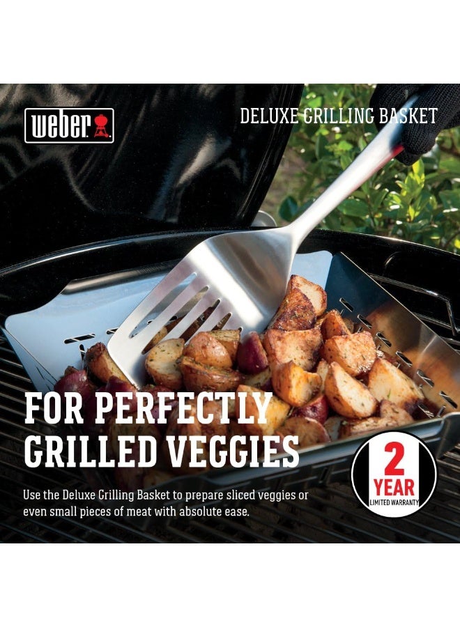 Weber Deluxe Stainless Steel Square vegetable Grilling Basket | 6.4x 30 x 35 cm| Premium Grilling accessories - Image 3