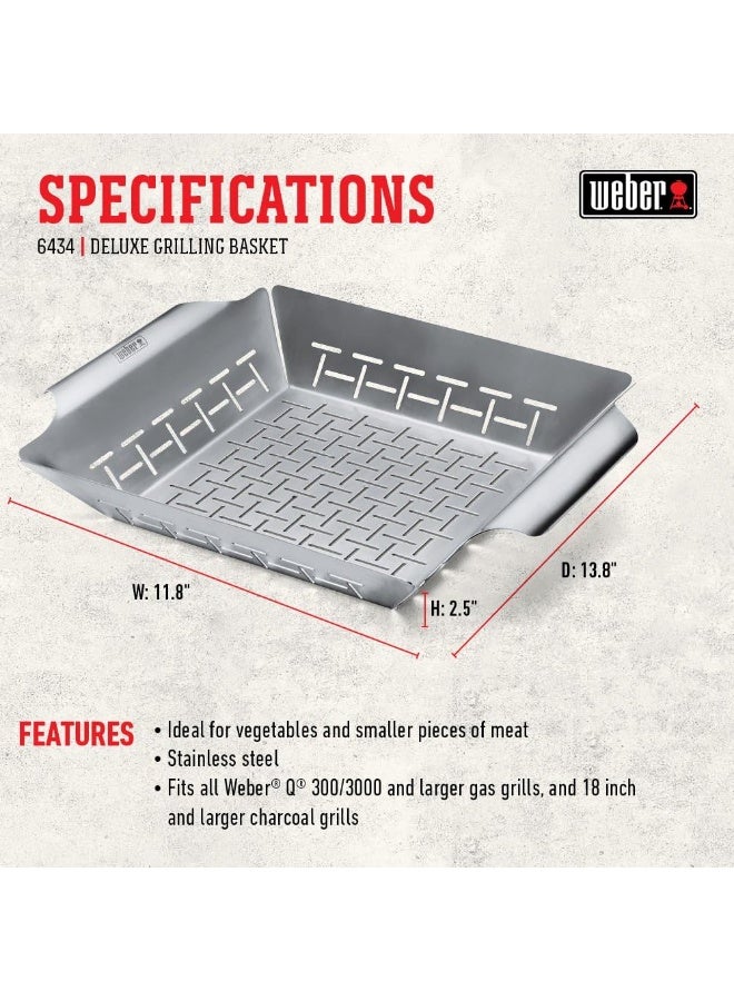 Weber Deluxe Stainless Steel Square vegetable Grilling Basket | 6.4x 30 x 35 cm| Premium Grilling accessories - Image 4