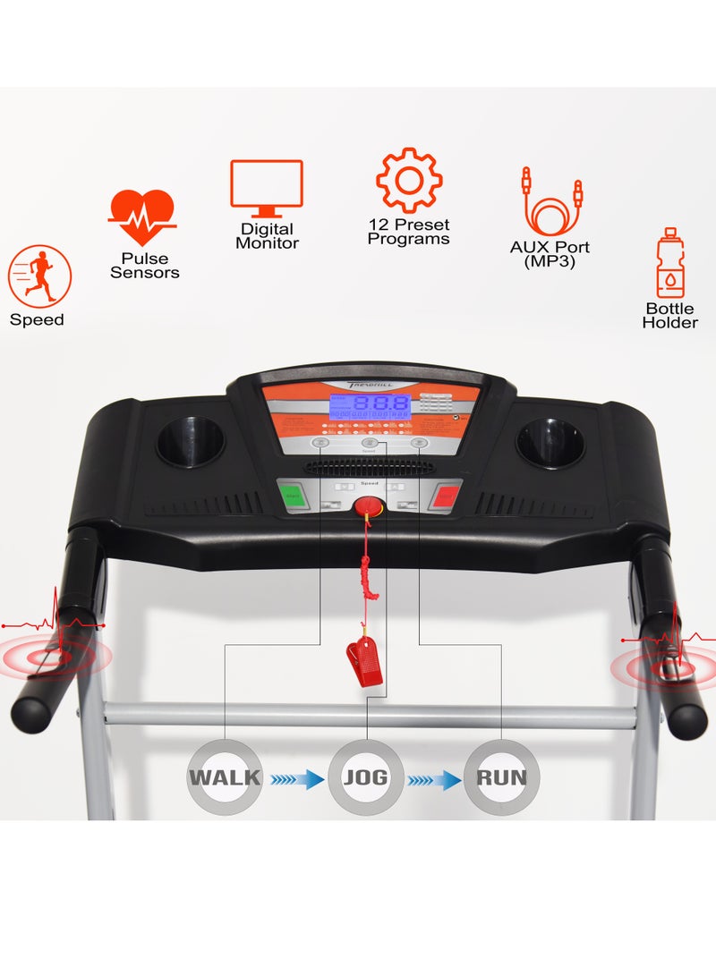 SkyLand Powerful 4 HP Peak Motor Treadmill, Foldable Running Machine with 43cm Wide Belt, Built-in MP3 Speaker, LCD for Speed/Calories/Heart Rate, Manual Incline, Quiet Motor, Portable Home Fitness Equipment – EM-1222  - Image 2