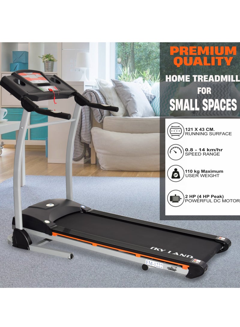 SkyLand Powerful 4 HP Peak Motor Treadmill, Foldable Running Machine with 43cm Wide Belt, Built-in MP3 Speaker, LCD for Speed/Calories/Heart Rate, Manual Incline, Quiet Motor, Portable Home Fitness Equipment – EM-1222  - Image 3