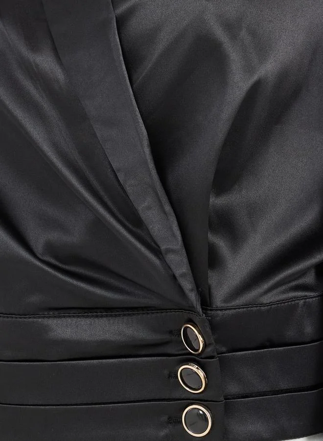 Styli Shawl Collar Balloon Sleeves Wrap Top