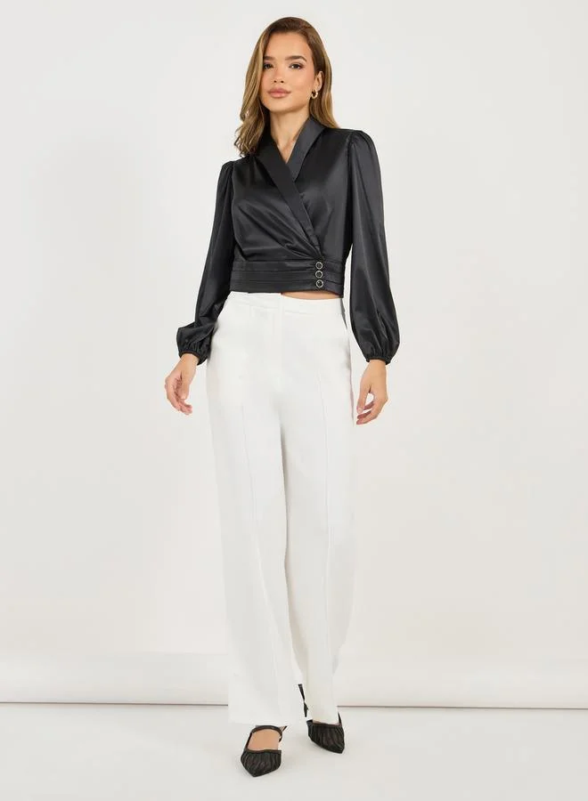 Styli Styli Shawl Collar Balloon Sleeves Wrap Top