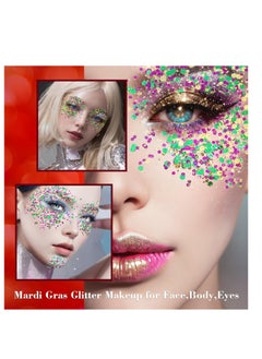 MEICOLY MEICOLY Mardi Gras Face Glitter,Mardi Gras Outfit for Women Kids,Mardi Gras Accessories for Carnival,Gold Green Purple Mixed Chunky Glitter,Rave Festival St Patricks Day Glitter for Face/Body/Hair  - Image 2