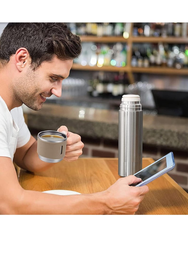 ELTRAZONE 500ml Stainless Steel Vacuum Thermos Flask with Silicone Handle & Insulated Water Bottle – Set of 2 Stainless Steel Cups for Hot & Cold Beverages, Outdoor Travel, Gift Box .(2 Pack, Silver Beige)  - Image 5