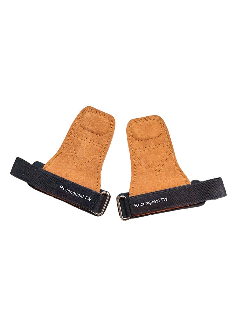 كي واي دي قفازات رفع الأثقال من جلد البقر بسبع طبقات ووسادات قبضة، خطاطيف للمعصم وأشرطة للمعصم كبديل لرفع الأثقال، ملحقات التدريب - Image 1