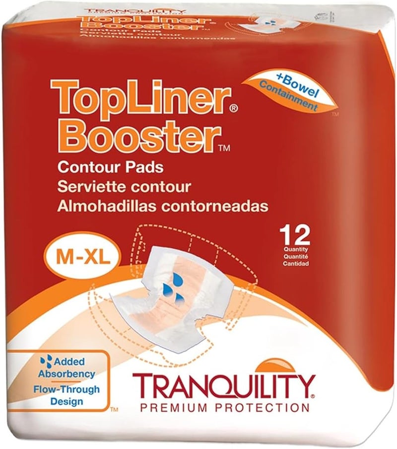 Tranquility TopLiner Disposable Absorbent Booster Contour Pads for Bowel Incontinence Contour 215 x 135 12 ct - Image 1
