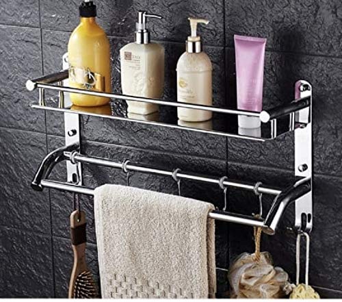 iSTAR Stainless Steel Bathroom Shower Caddy, Bathroom Shelf Wall Hanging Storage Organizer Kitchen Rack with Shampoo, Soap Holder and Towel Rack Hanger Steel Towel Holder (2 Shelf) - Image 3