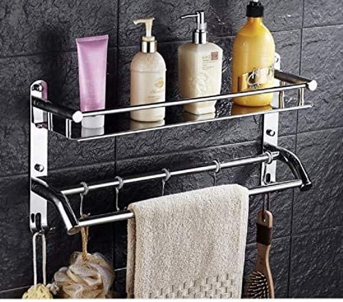 iSTAR Stainless Steel Bathroom Shower Caddy, Bathroom Shelf Wall Hanging Storage Organizer Kitchen Rack with Shampoo, Soap Holder and Towel Rack Hanger Steel Towel Holder (2 Shelf) - Image 4