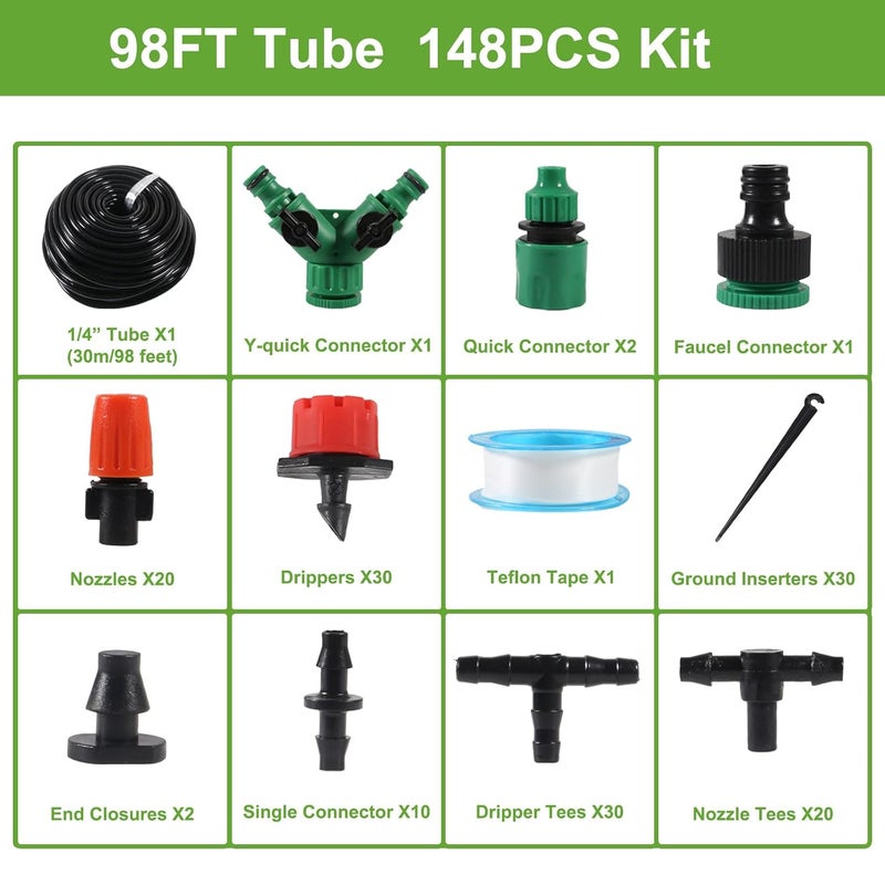 MELIFE 98FT Drip Irrigation System Micro Garden Drip Irrigation System with 14 inch Tubing  Adjustable Misting Nozzle Sprinkler Automatic Watering System for Greenhouse Yard Lawn Plant  - Image 2