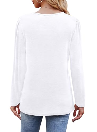 OFEEFAN Plus Size Fall Clothes White Long Sleeve Shirts for Women Dressy Casual Blouses Warm Cozy Tunic Tops Oversized Sweaters Thanksgiving Outfits XL - Image 5