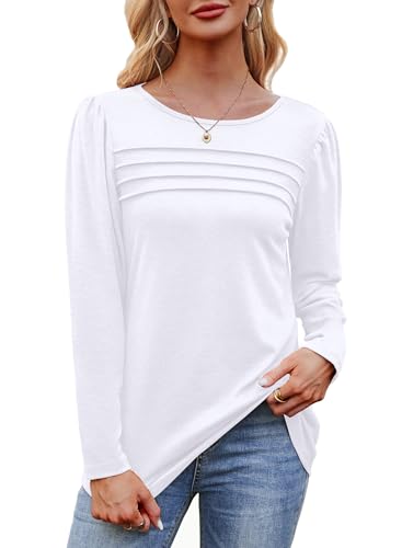 OFEEFAN Plus Size Fall Clothes White Long Sleeve Shirts for Women Dressy Casual Blouses Warm Cozy Tunic Tops Oversized Sweaters Thanksgiving Outfits XL - Image 4