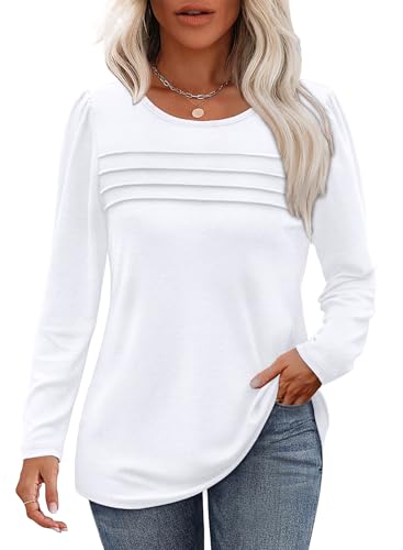 OFEEFAN Plus Size Fall Clothes White Long Sleeve Shirts for Women Dressy Casual Blouses Warm Cozy Tunic Tops Oversized Sweaters Thanksgiving Outfits XL - Image 1