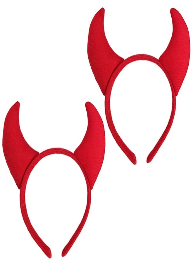 CBLUO Halloween Devil Headband Devil Horns Ears Hair Hoops Red Fluffy Headpiece Hairband Hair Bands Women Christmas Holiday Party Decoration Cosplay Costume Handmade Headdress Cute Hair Accessories 2 Pack - Image 1