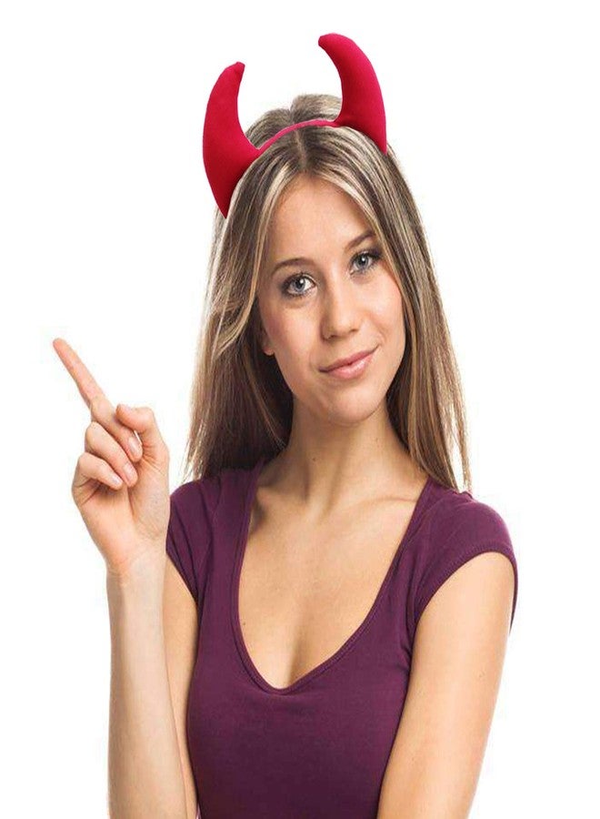 CBLUO Halloween Devil Headband Devil Horns Ears Hair Hoops Red Fluffy Headpiece Hairband Hair Bands Women Christmas Holiday Party Decoration Cosplay Costume Handmade Headdress Cute Hair Accessories 2 Pack - Image 2