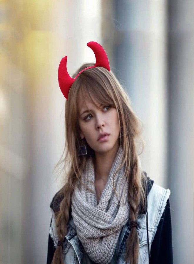 CBLUO Halloween Devil Headband Devil Horns Ears Hair Hoops Red Fluffy Headpiece Hairband Hair Bands Women Christmas Holiday Party Decoration Cosplay Costume Handmade Headdress Cute Hair Accessories 2 Pack - Image 4