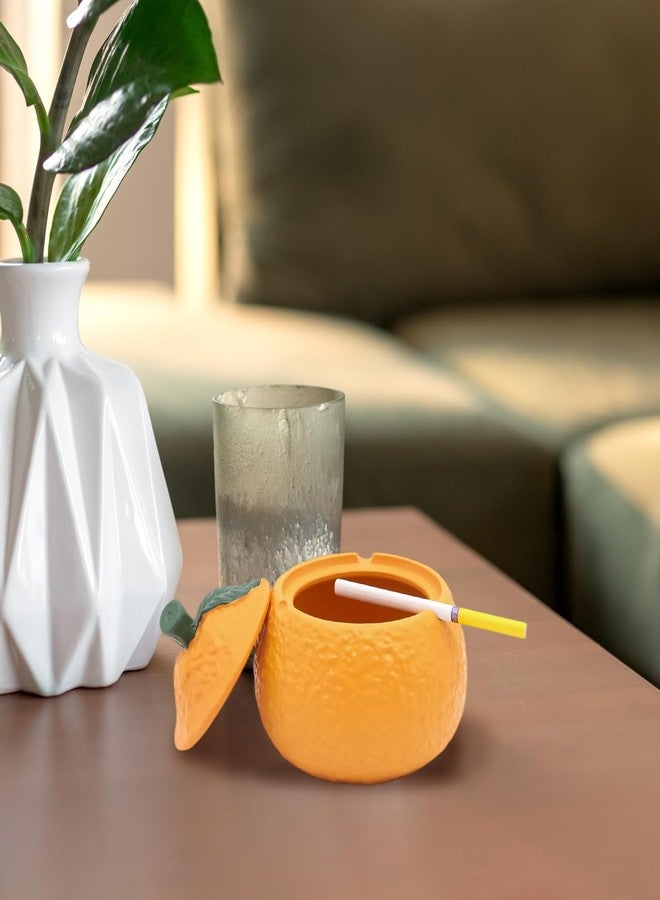 Funstreet Resin Ashtray with Lid Cute Orange Shaped Windproof Ash Tray Home Office Decoration for Smokers Funny Cute Home Decor Gift for Smoker - Image 5