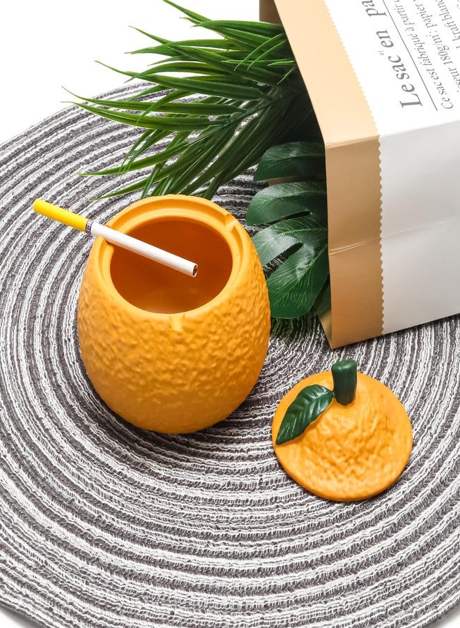 Funstreet Resin Ashtray with Lid Cute Orange Shaped Windproof Ash Tray Home Office Decoration for Smokers Funny Cute Home Decor Gift for Smoker - Image 4
