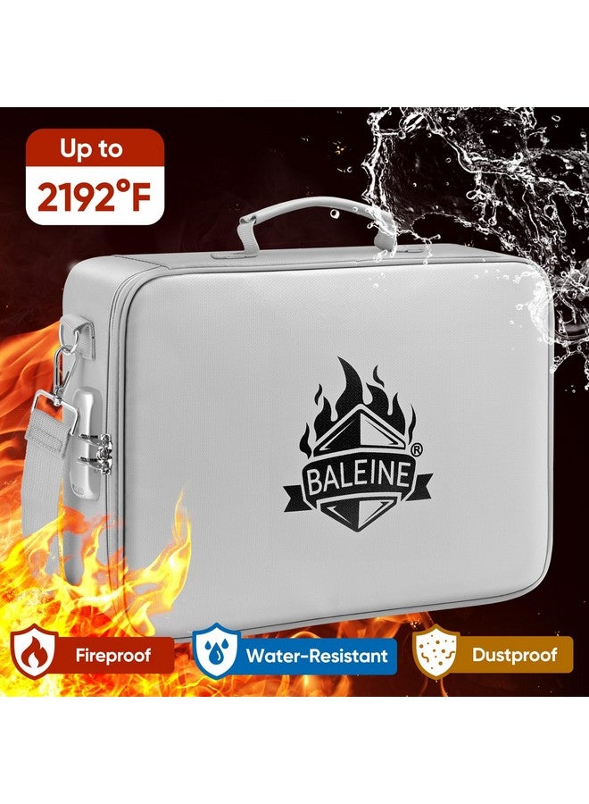 Fireproof Document Bag With Lock, Portable Waterproof Fire Proof File Organizer Box, File Storage Bag Safe Box For Important Paperwork (Silver)