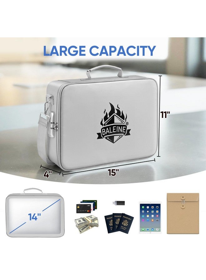 Fireproof Document Bag With Lock, Portable Waterproof Fire Proof File Organizer Box, File Storage Bag Safe Box For Important Paperwork (Silver)