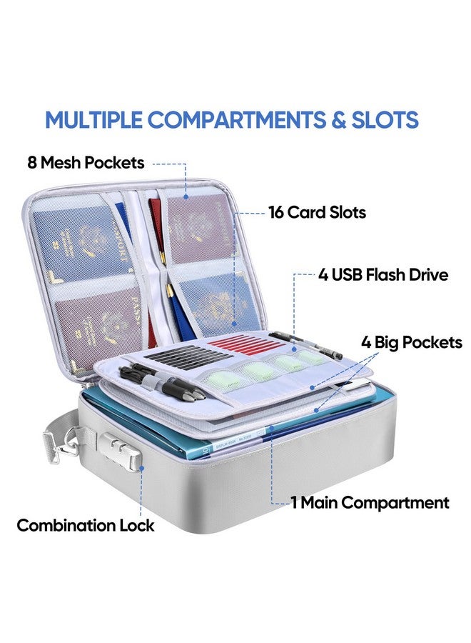 Fireproof Document Bag With Lock, Portable Waterproof Fire Proof File Organizer Box, File Storage Bag Safe Box For Important Paperwork (Silver)