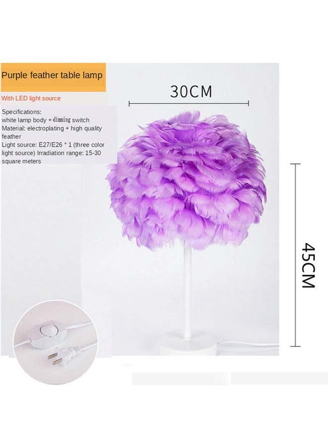 NIBEMINENT Modern Handmade Feather Lampshade Bedside Table Lamp Purple 20x30cm - Image 3