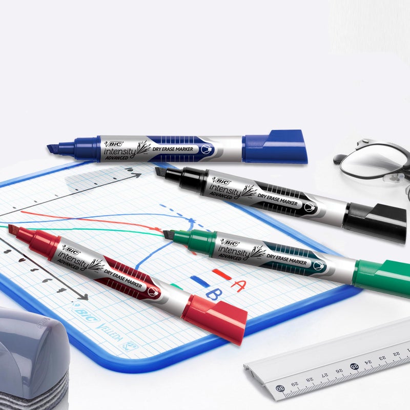 BIC Intensity Advanced Colorful Dry Erase Markers, Chisel Tip, 12-Count Pack of Assorted Colors, Whiteboard Markers for Teachers and Office Supplies - Image 4