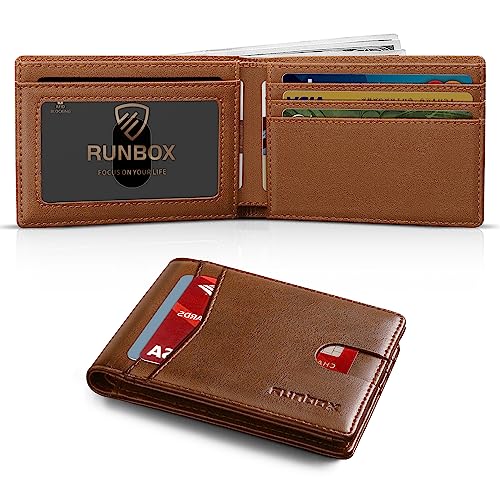 RUNBOX Wallet for Men Slim Leather Bifold RFID Blocking Minimalist Front Pocket Design with Gift Box - Image 1