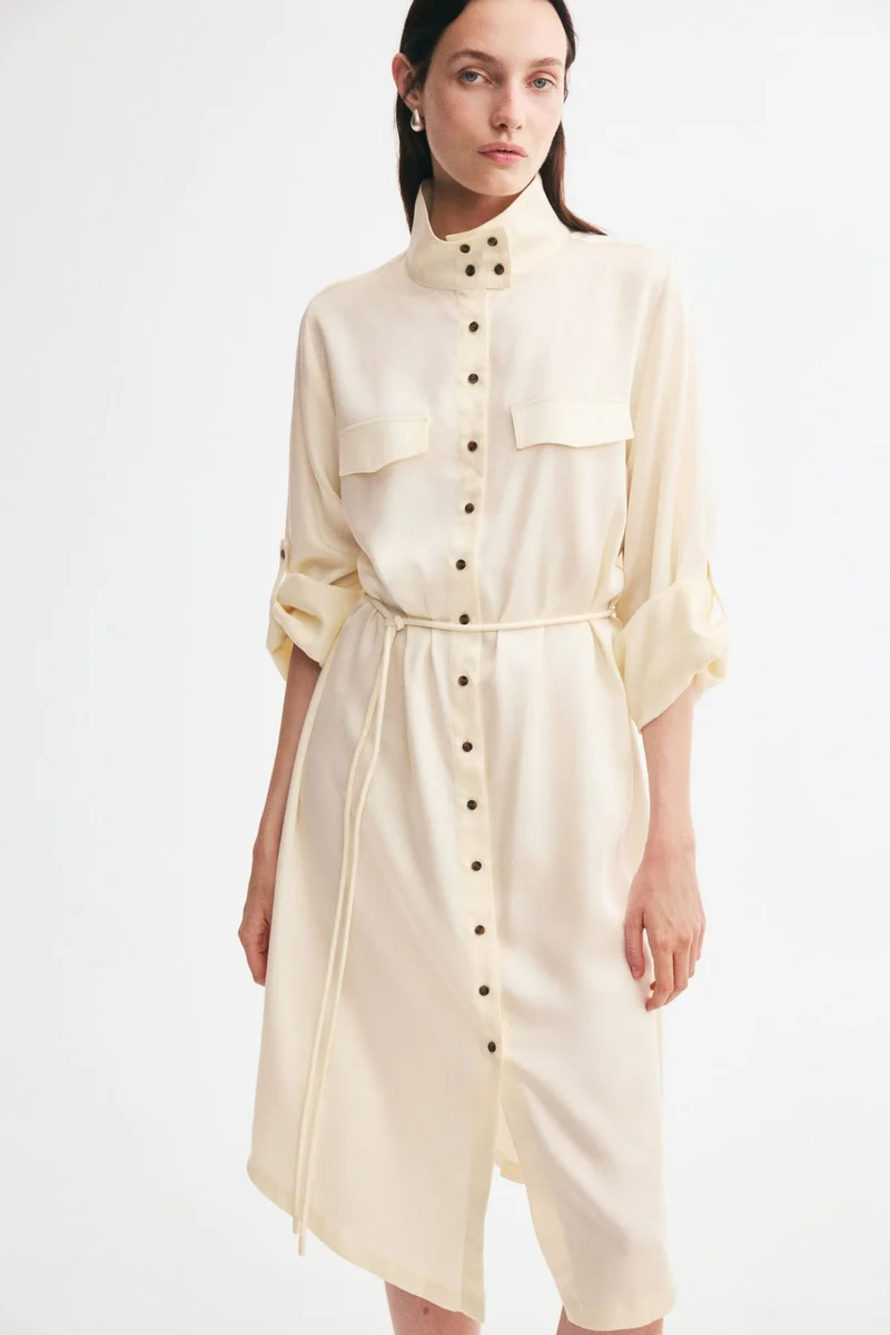 Funnel-collar shirt dress