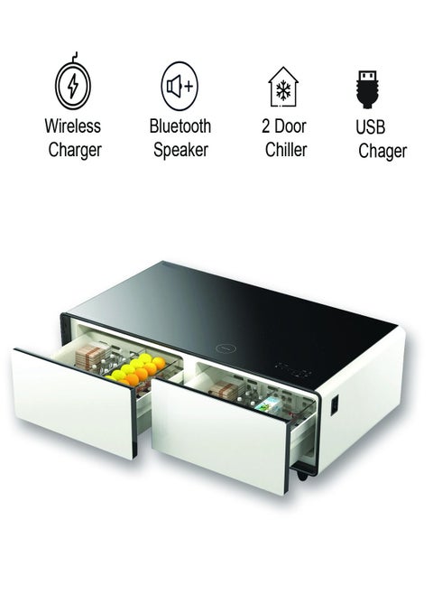 Smart Minibar Coffee Table with Built-In Wireless Charger, Fridge, Bluetooth Music System, And USB Charger - Modern And Multi-Functional