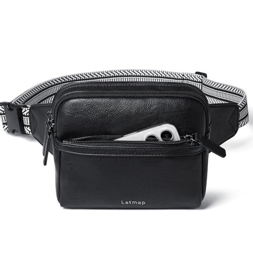 LATMAP 3L Fanny Pack Crossbody Bags for Women Men 4-Zipper Pockets Belt Bag Sling Waist Pack Faux Leather Chest Bag Purse Black - Image 1