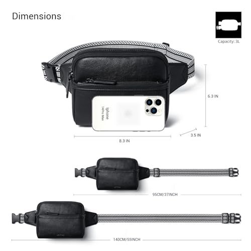 LATMAP 3L Fanny Pack Crossbody Bags for Women Men 4-Zipper Pockets Belt Bag Sling Waist Pack Faux Leather Chest Bag Purse Black - Image 3