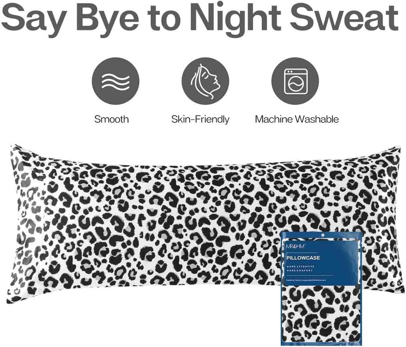 MR&HM Satin Body Pillow Cover, Soft and Breathable Body Pillow Case with Envelope Closure, Cooling and Silky Long Pillowcase for Hair and Skin,Grey (20x54, White Leopard) - Image 3